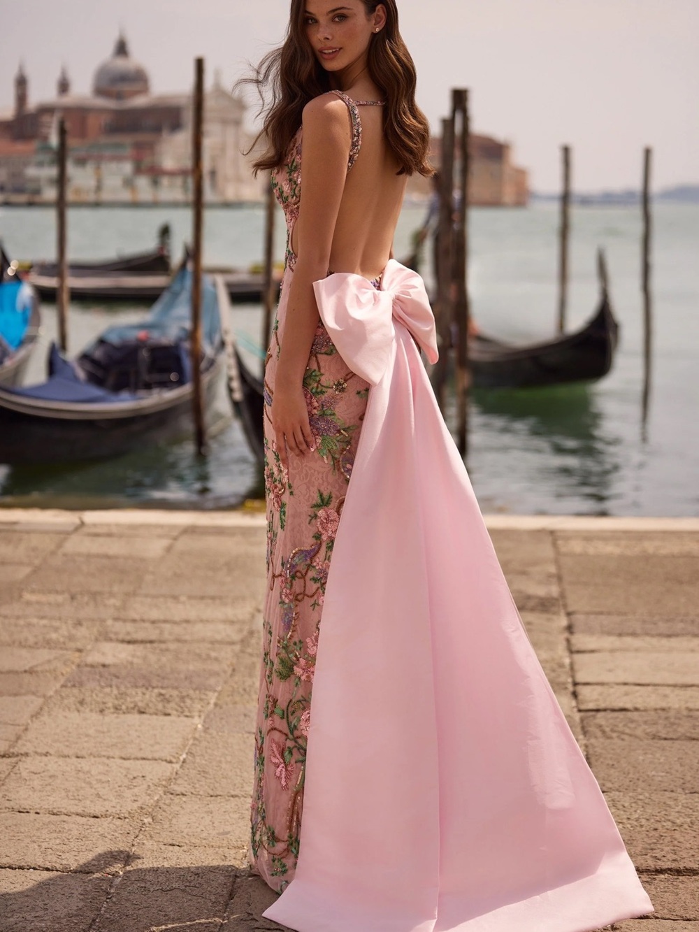 Sherri Hill Pink Floral Embroidered Prom Gown with High Slit - Picture 3 of 3